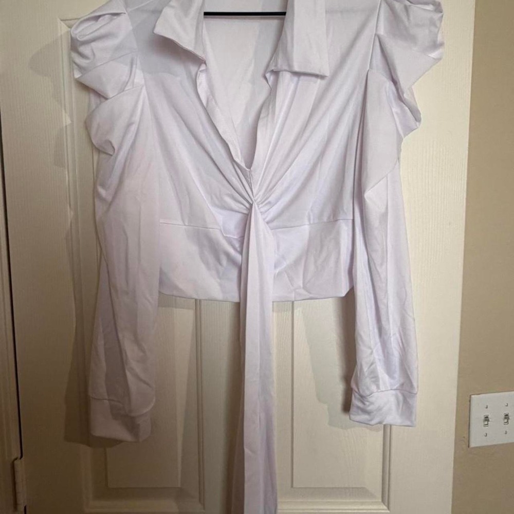 White Tie Front Puff Sleeve Crop Top Blouse Women 3XL New